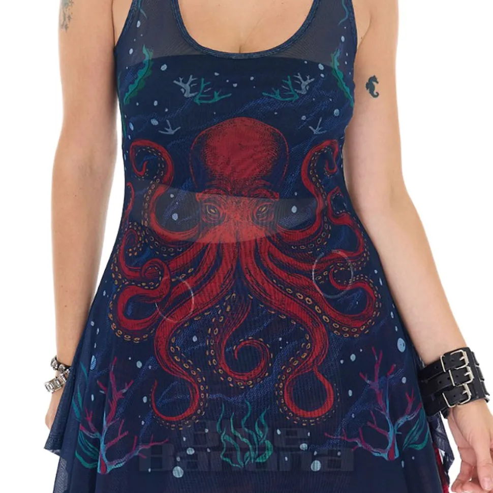 Jawbreaker Octopus Mesh Vest Top (Navy)