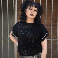 Jawbreaker Oversized Cat Knit Top (Black)