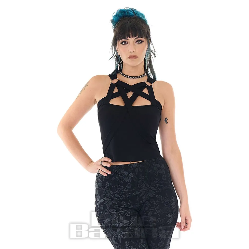 Jawbreaker Pentagram Straps & Rings Crop Top (Black)