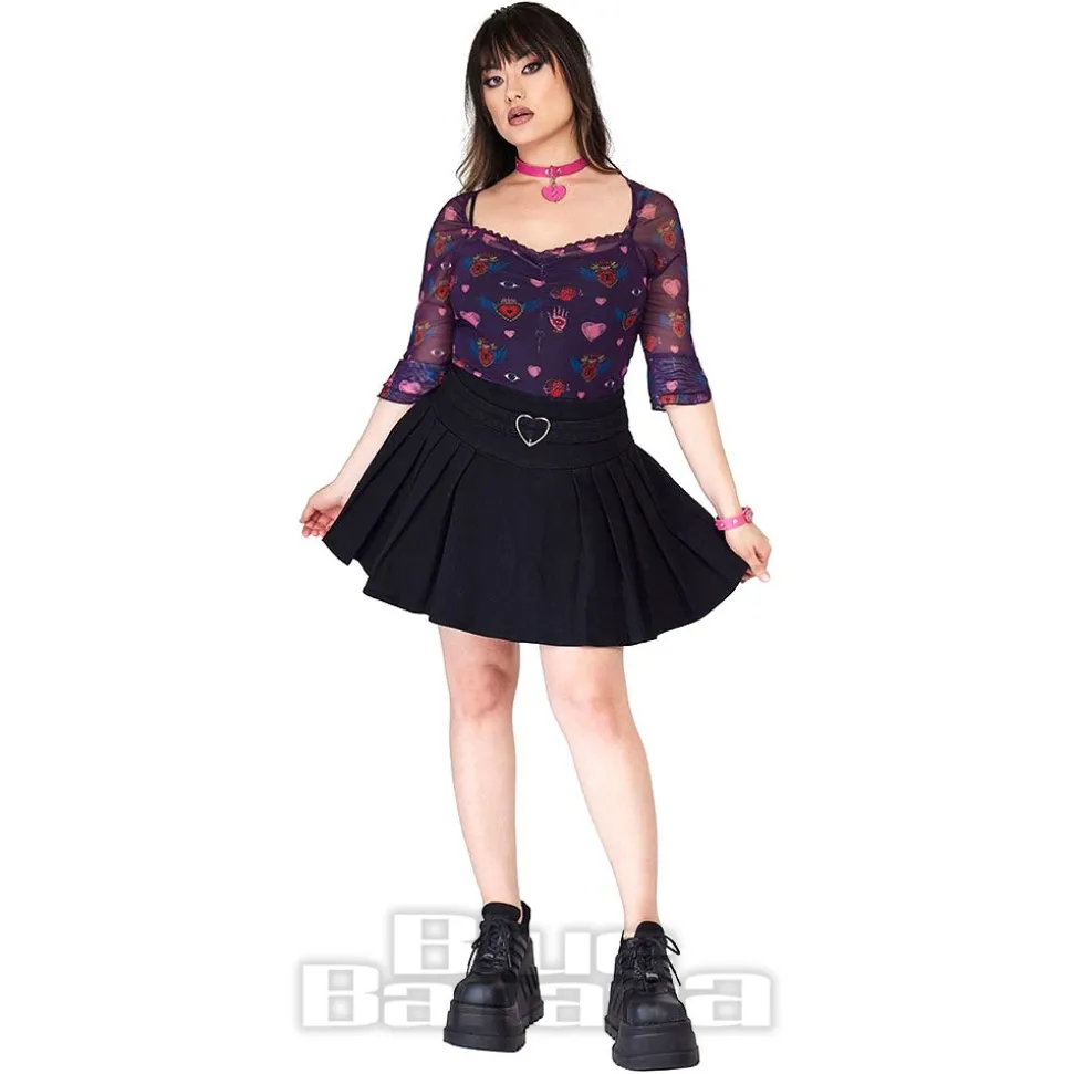 Jawbreaker Pleated Heart Buckle Mini Skirt (Black)