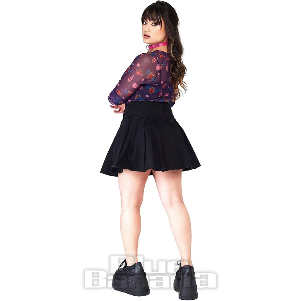 Jawbreaker Pleated Heart Buckle Mini Skirt (Black)