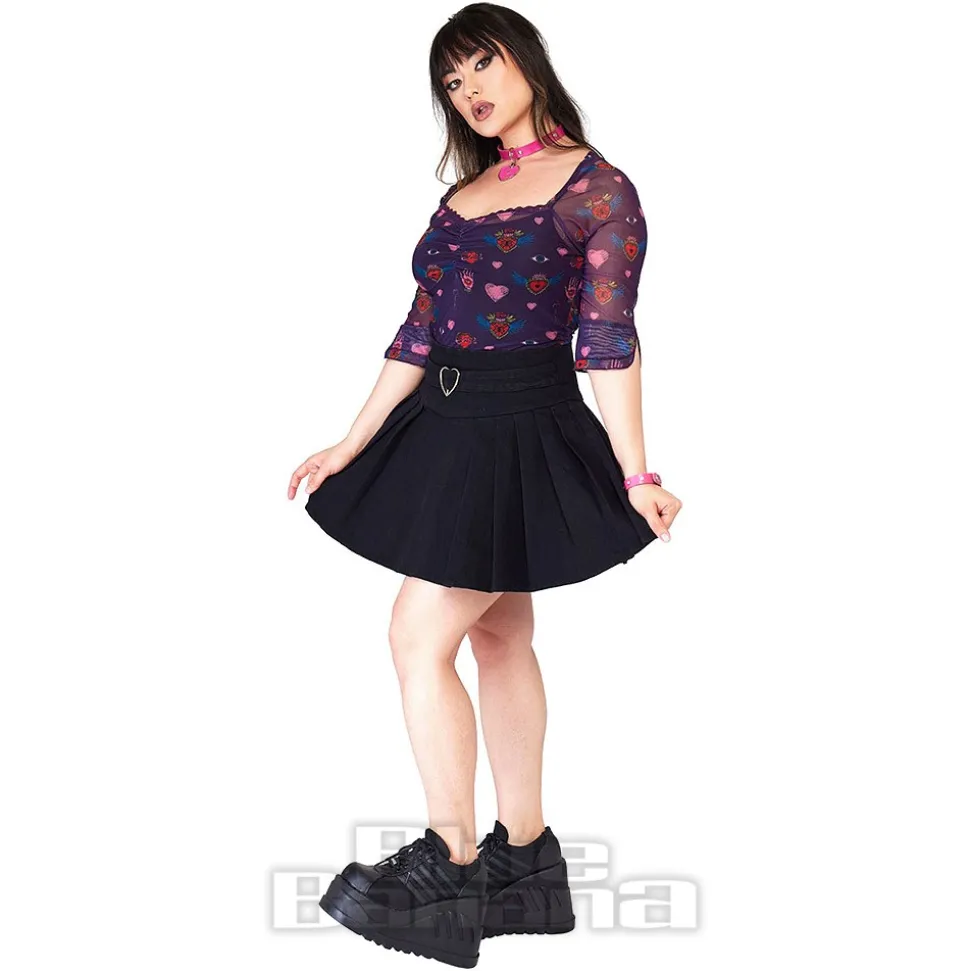 Jawbreaker Pleated Heart Buckle Mini Skirt (Black)