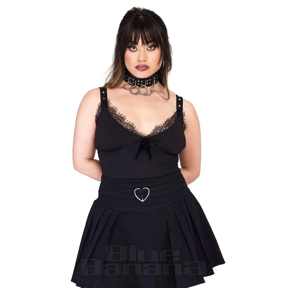 Jawbreaker Pleated Heart Buckle Mini Skirt (Black)
