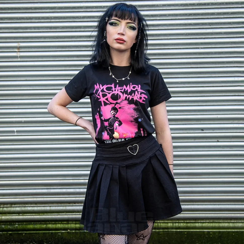 Jawbreaker Pleated Heart Buckle Mini Skirt (Black)