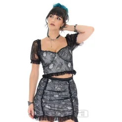 Jawbreaker Puff Sleeve Lace Crop Top (Black/White)