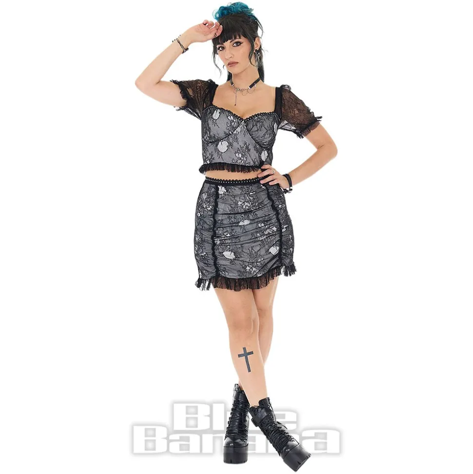 Jawbreaker Puff Sleeve Lace Crop Top (Black/White)