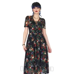Jawbreaker Skull & Roses Mesh Midi Dress (Multicolour)