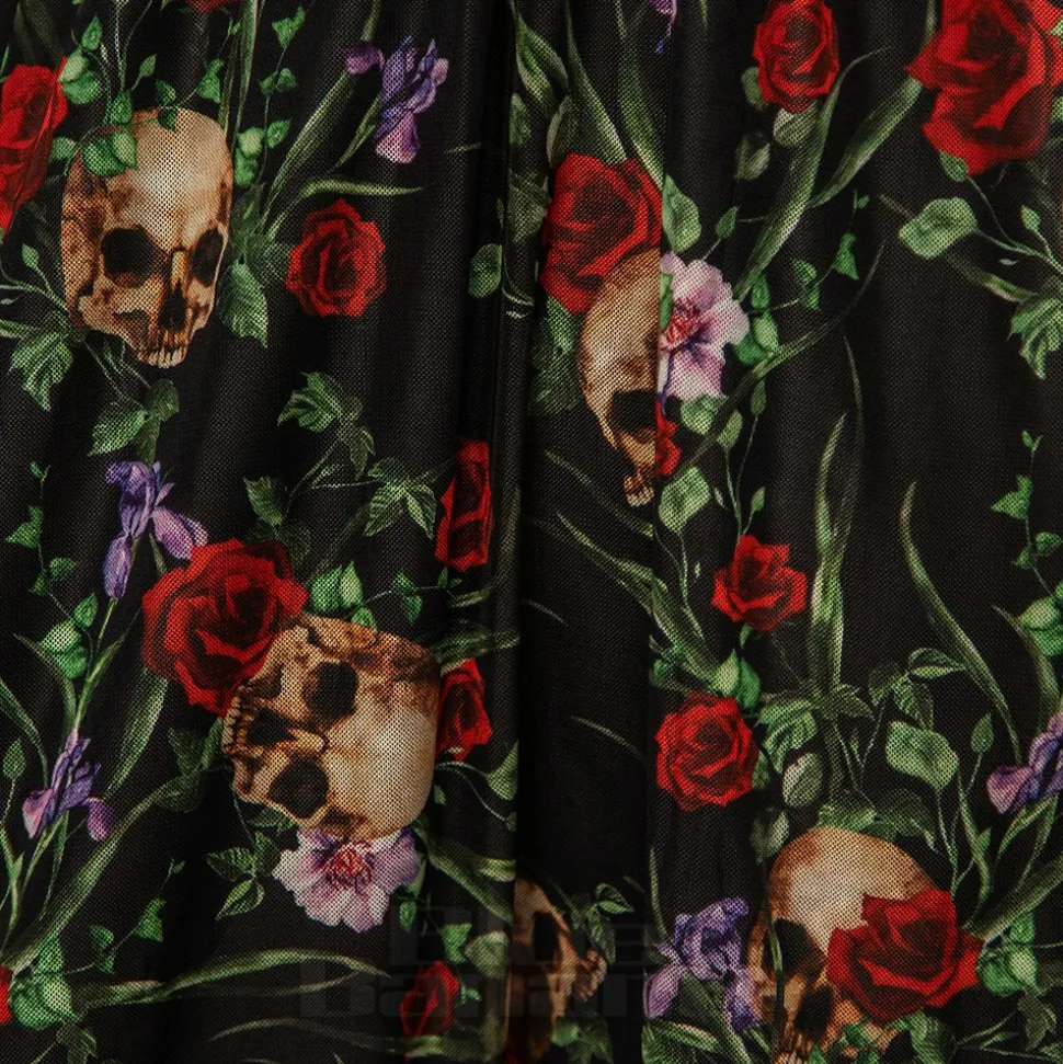 Jawbreaker Skull & Roses Mesh Midi Dress (Multicolour)