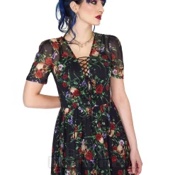 Jawbreaker Skull & Roses Mesh Midi Dress (Multicolour)