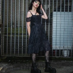 Jawbreaker Tarot Cold-Shoulder Midi Dress (Black)