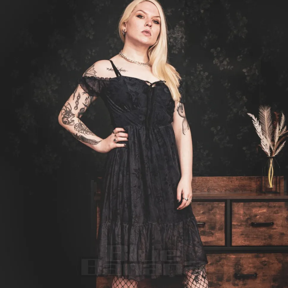 Jawbreaker Tarot Cold-Shoulder Midi Dress (Black)