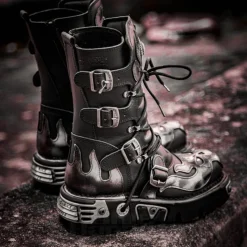 New Rock M.107-S2 Reactor Demon Flame Calf Boots (Black)