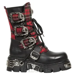 New Rock M.391T-S1 Reactor Tartan Half Boots (Black/Red)