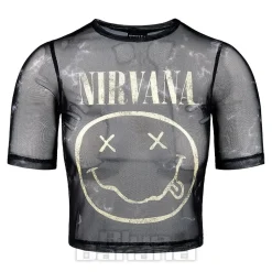 Nirvana Official Happy Face Mesh Crop T Shirt (Black)