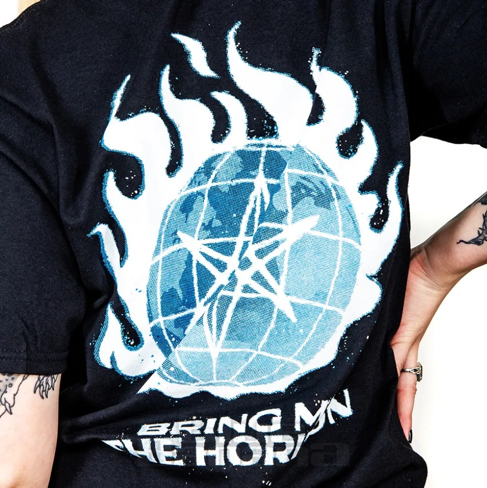Official Bring Me The Horizon Blue Flame Globe T Shirt (Black)