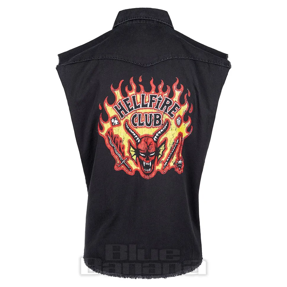 Official Stranger Things Hellfire Distressed Sleeveless Shirt (Black)