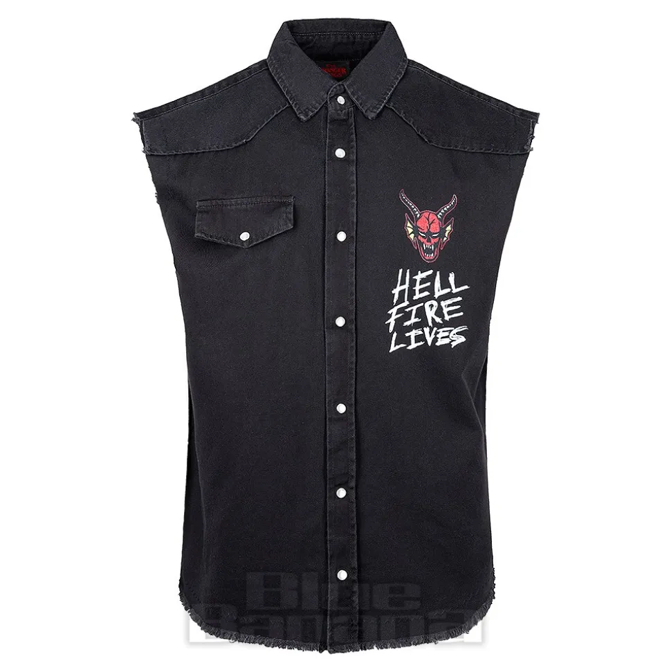 Official Stranger Things Hellfire Distressed Sleeveless Shirt (Black)